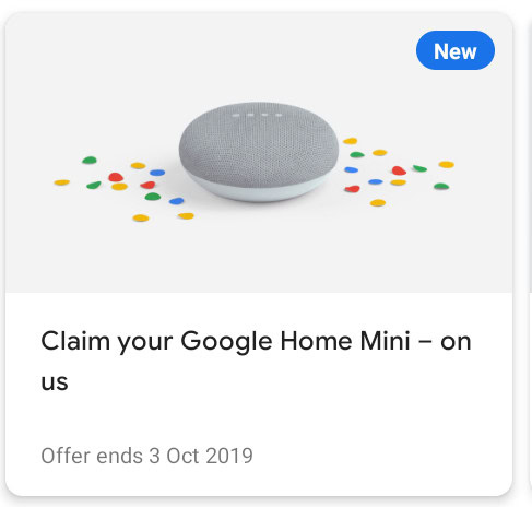 A free Google Home Mini notification.