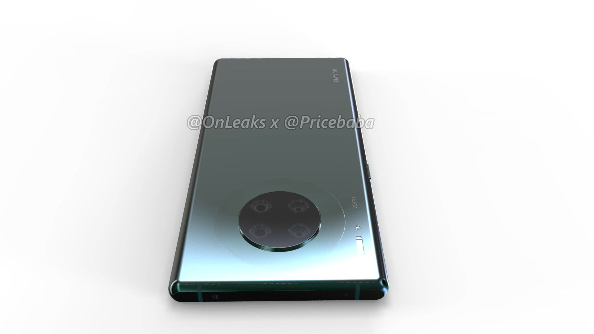 The back of the HUAWEI Mate 30 Pro according to Onleaks and Pricebaba