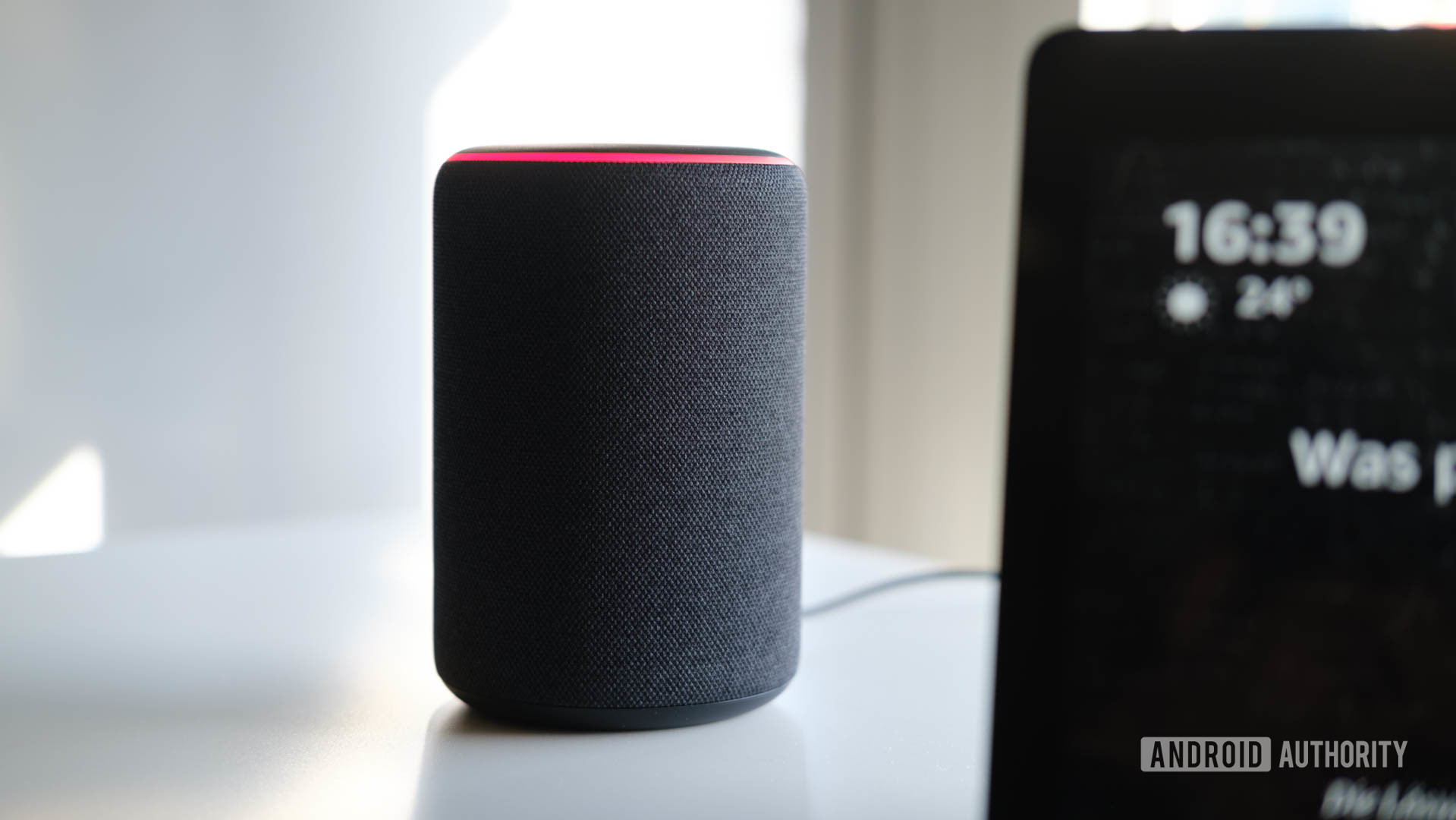 Amazon's 2019 Echo red-ringing on a table