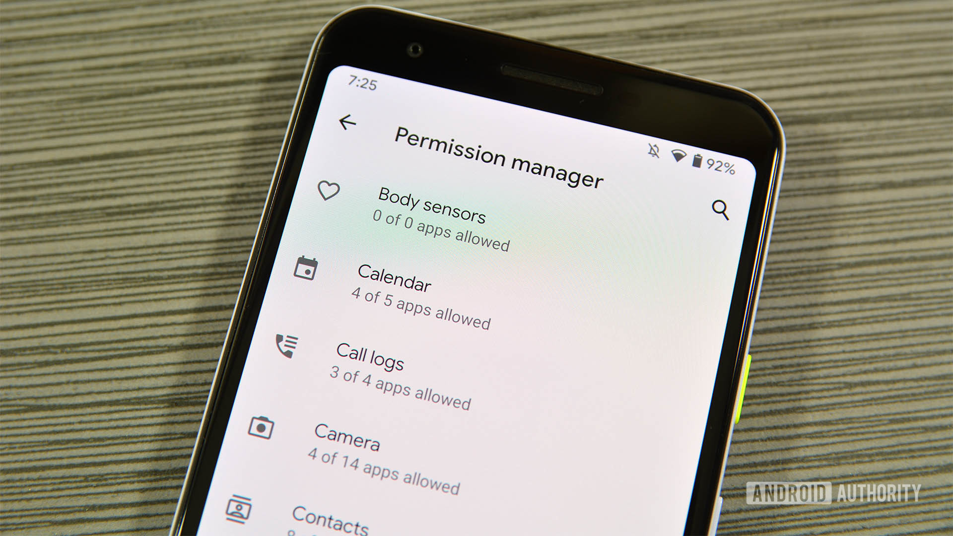 Gerenciador de permissões do Android 10