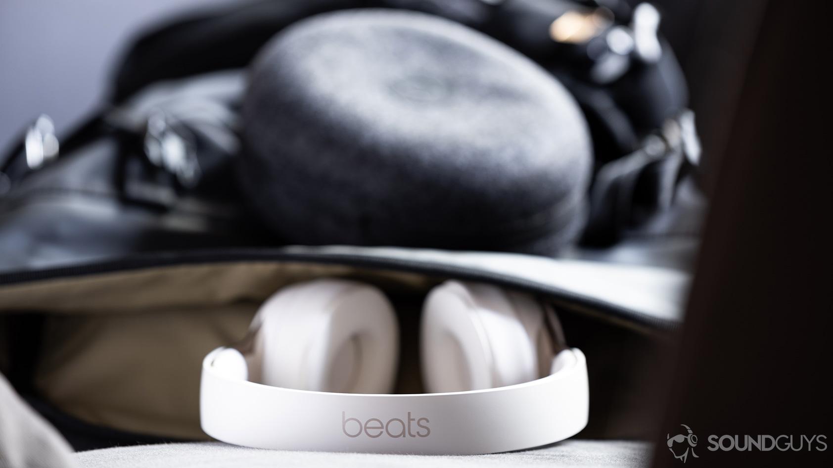 Beats Solo Pro noise cancelling headphones headband logo backpack