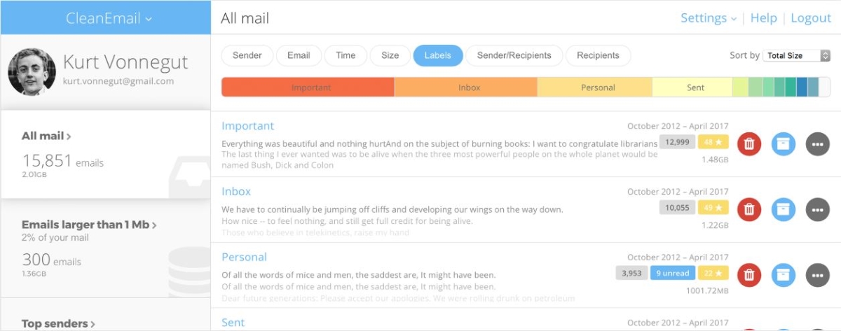 Clean Email User interface