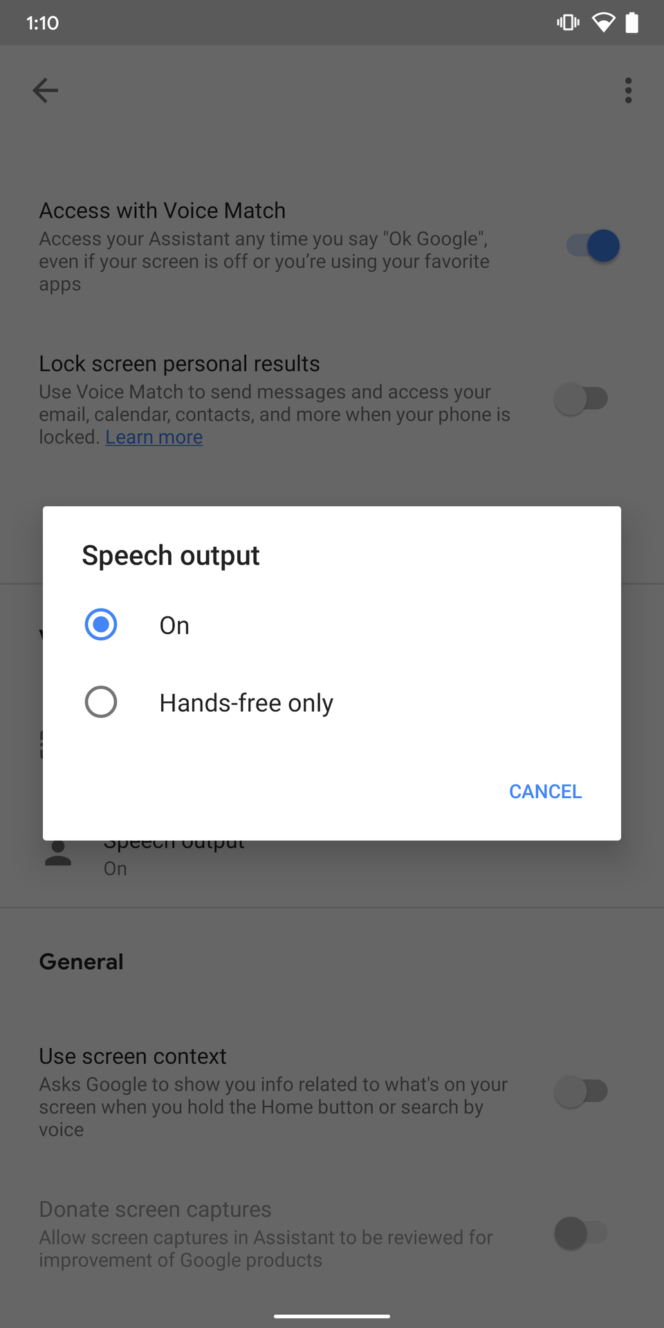 Google Assistant Speech Output Options Pixel 2 XL