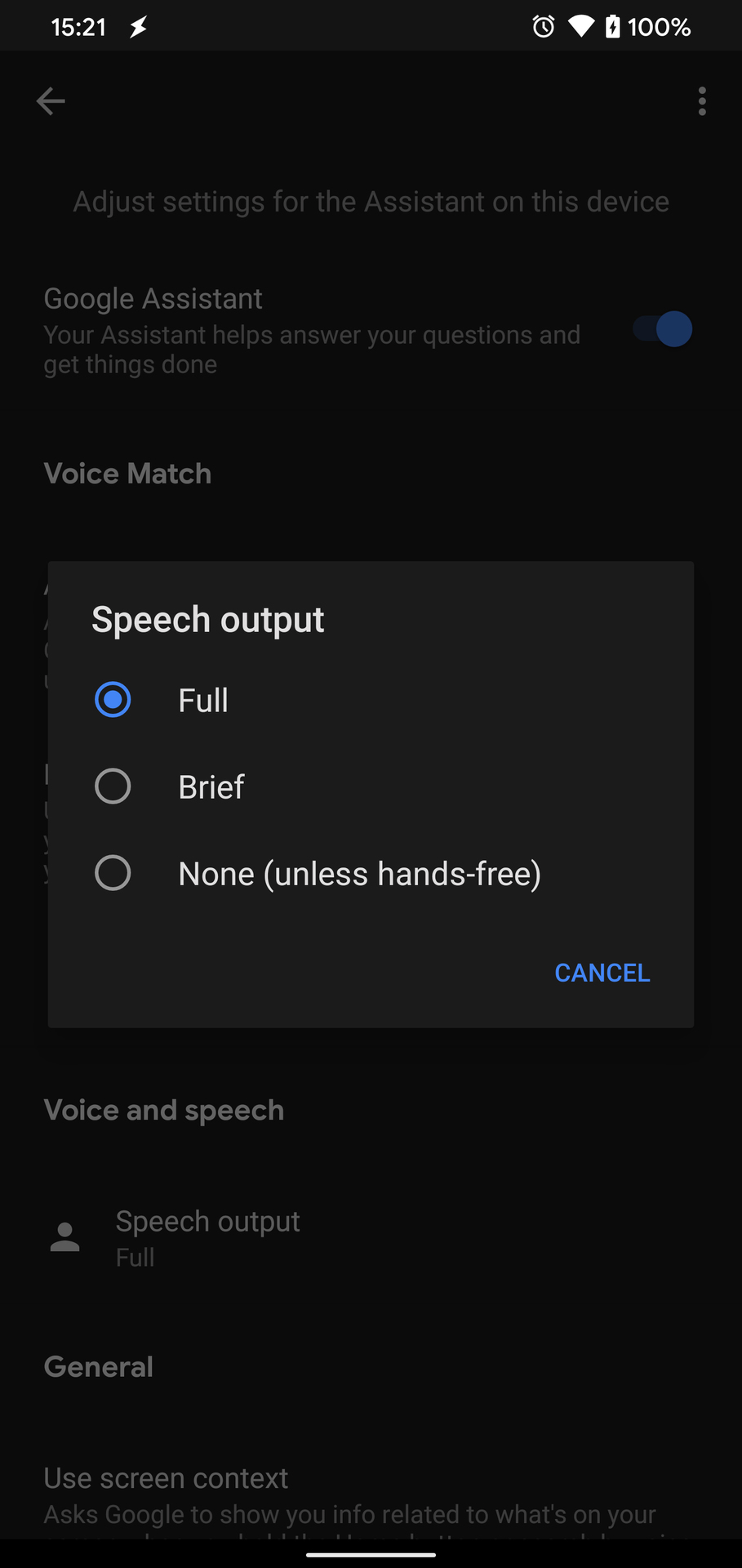 Google Assistant Speech Output Options Pixel 4