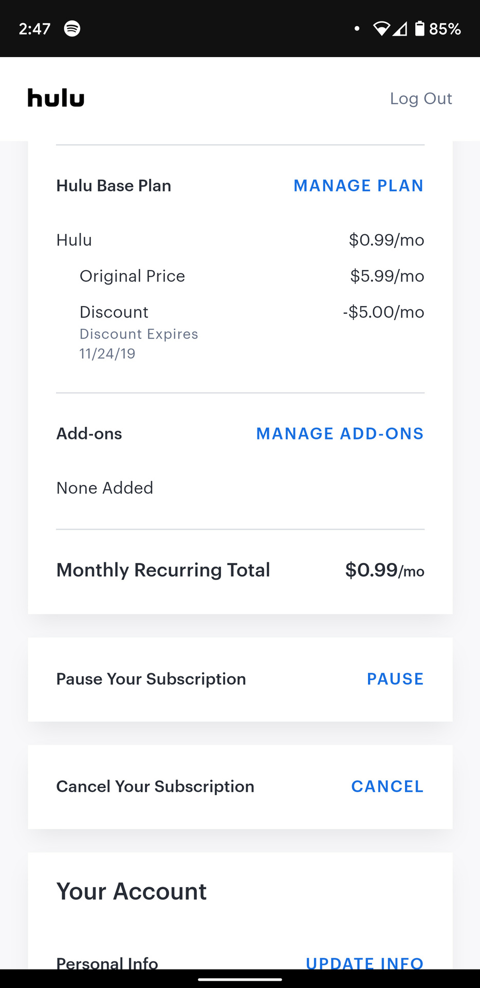 Manage payments tab