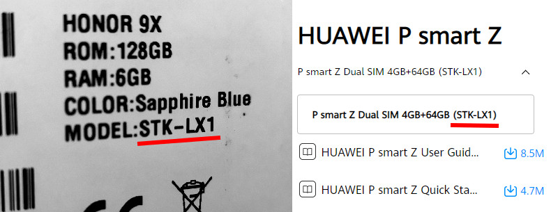 Huawei Honor 9X model number