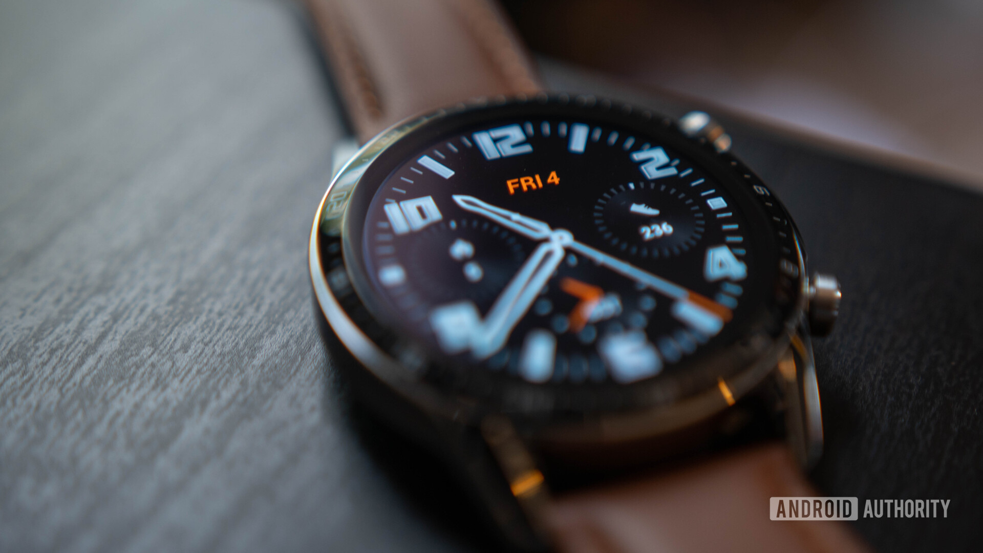 Huawei Watch GT 2 Face shot on table at a shallow angle