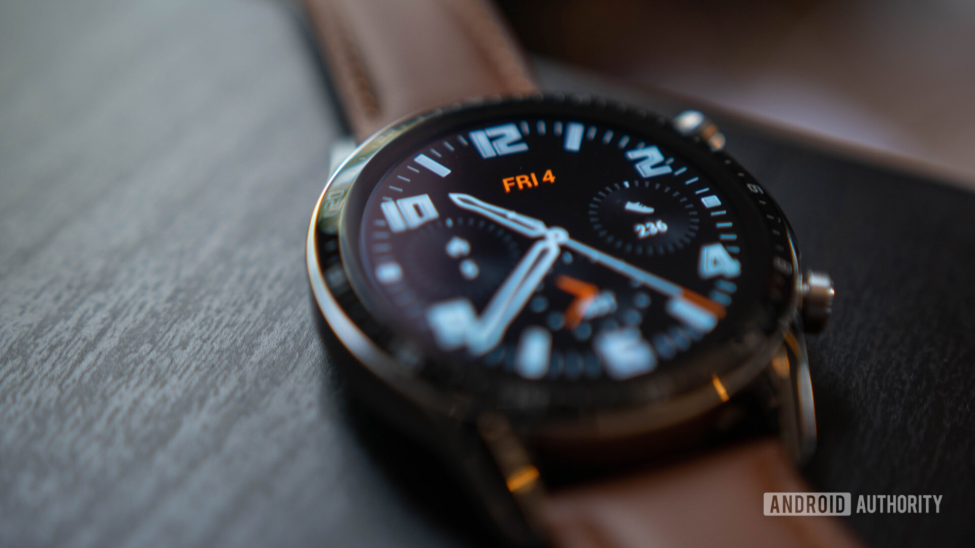 HUAWEI Watch GT 2 Face shot on table at a shallow angle