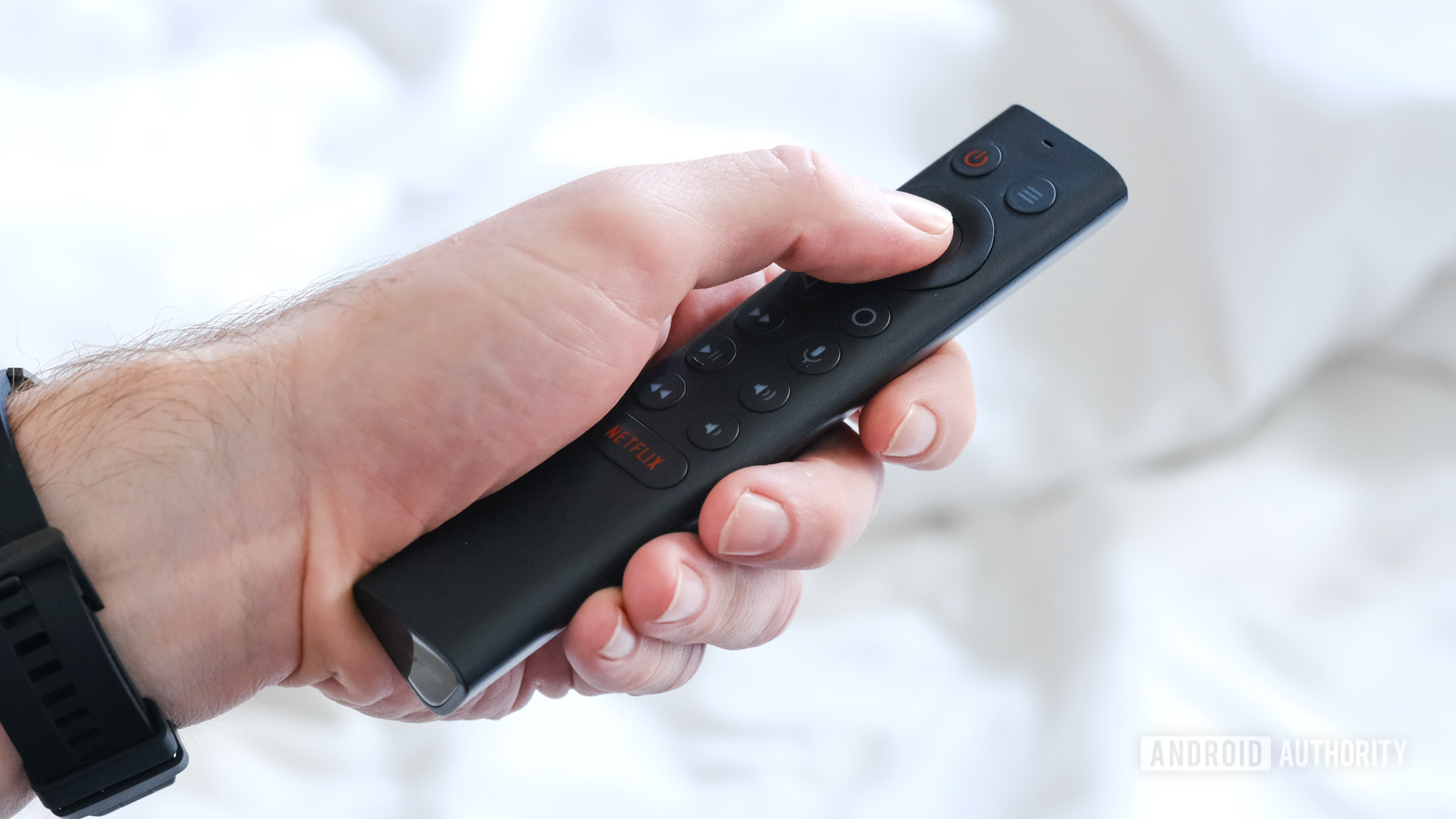 NVIDA Shield TV 2019 remote control in hand 1
