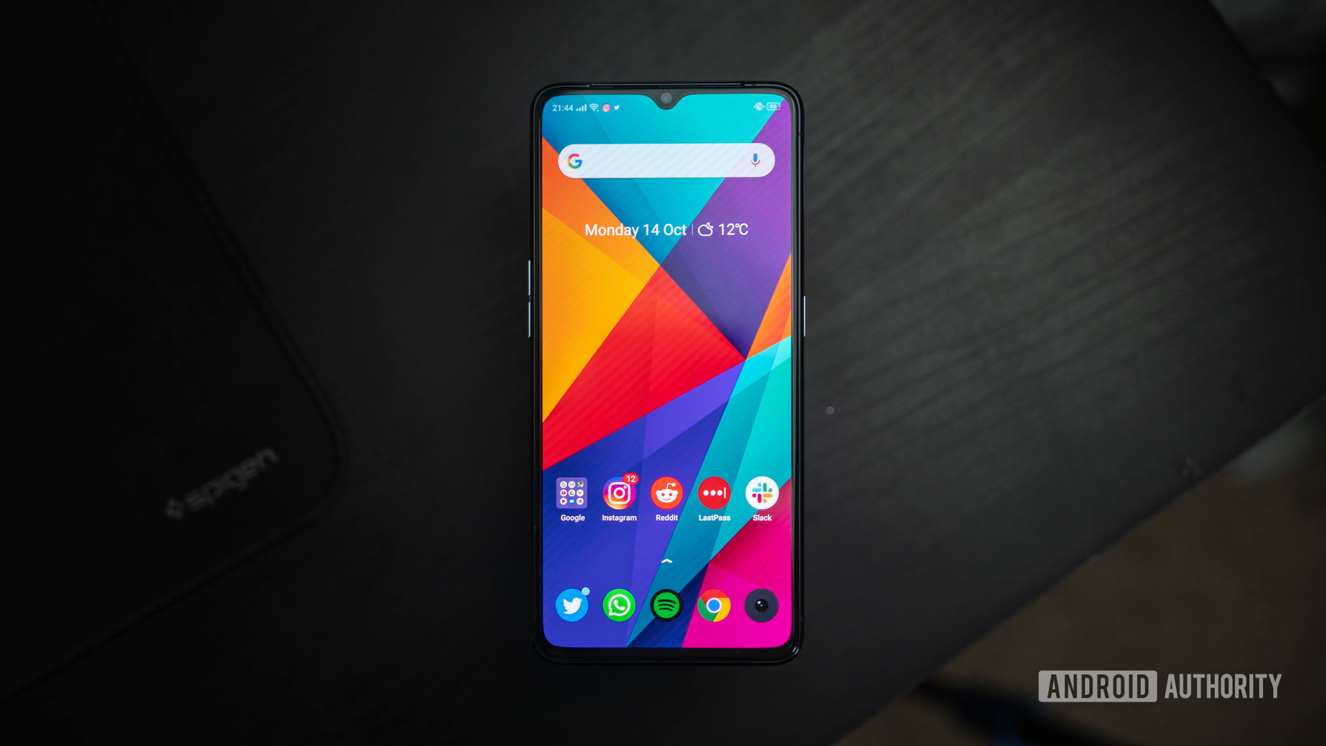 Realme X2 Pro front display view of home screen top down