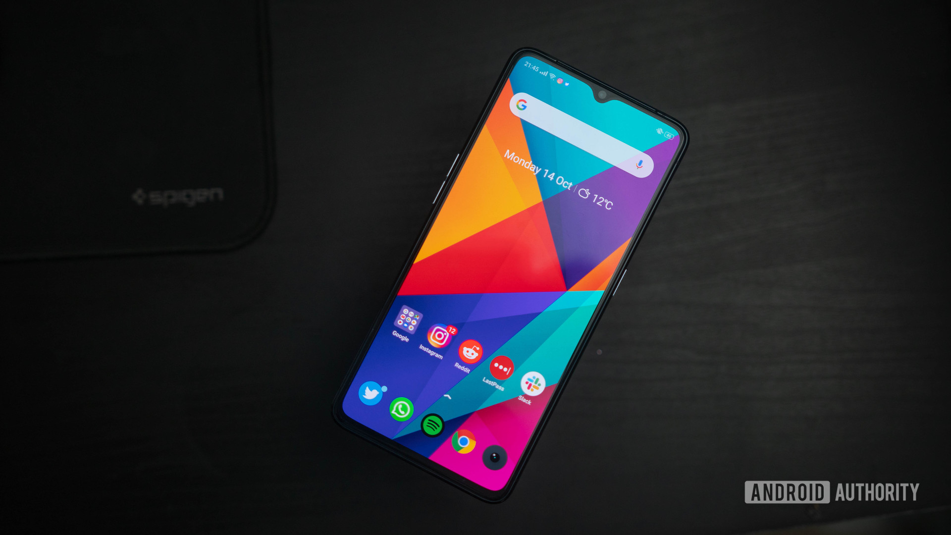 Realme X2 Pro front view of home screen at an angle