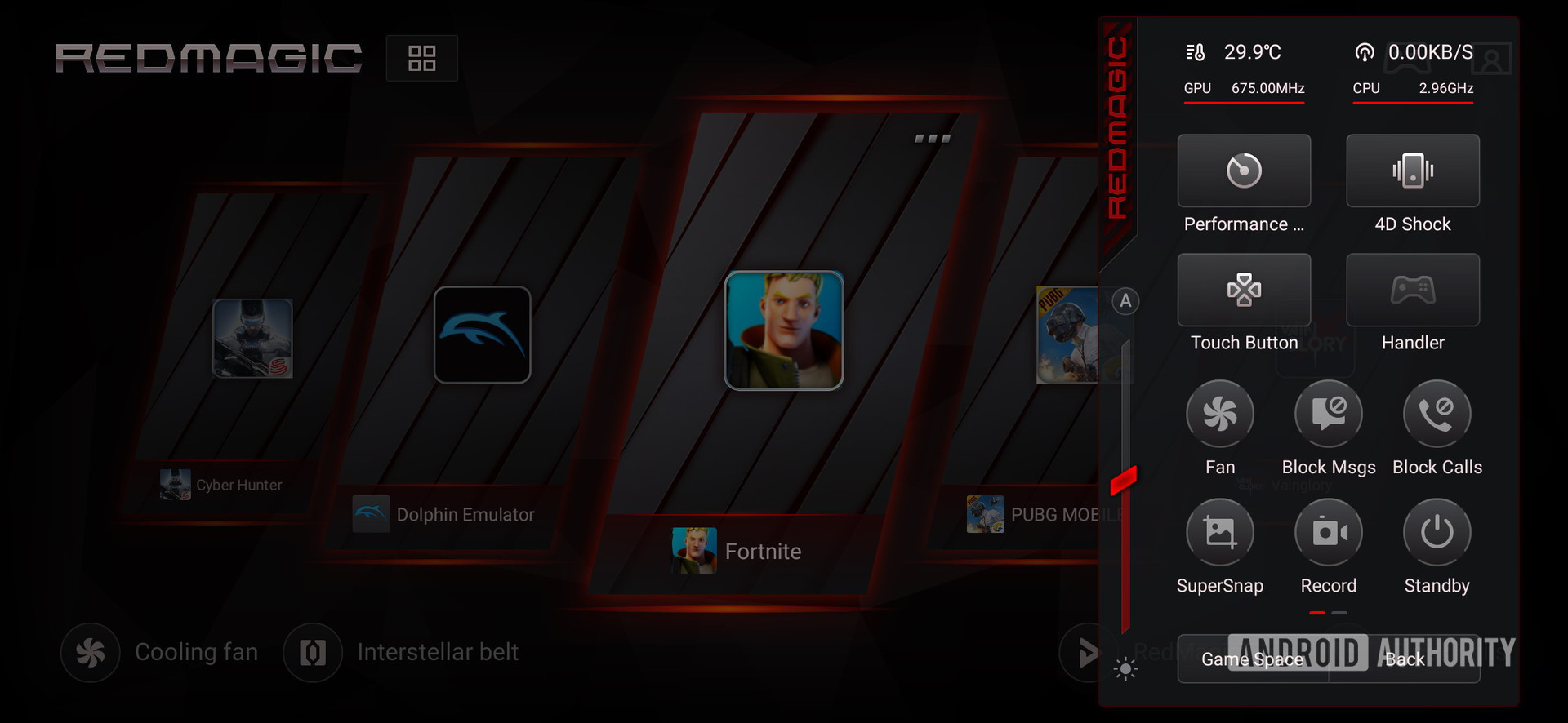 Red Magic 3S Game Space menu screenshot