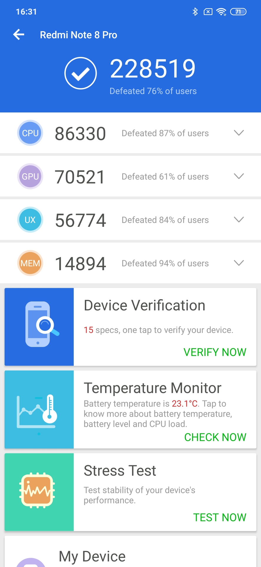 Redmi Note 8 Pro AnTuTu benchmark results