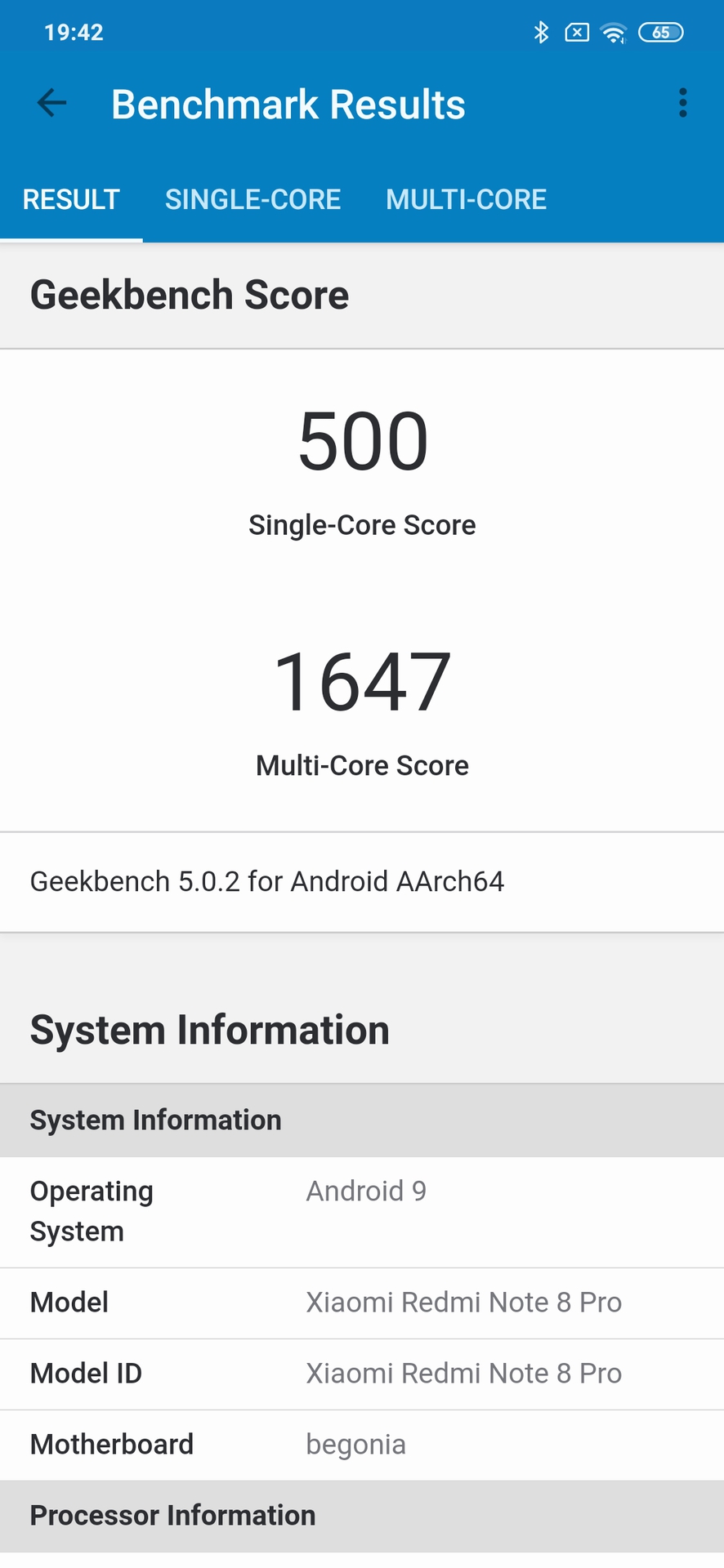 Redmi Note 8 Pro Geekbench benchmark resuts