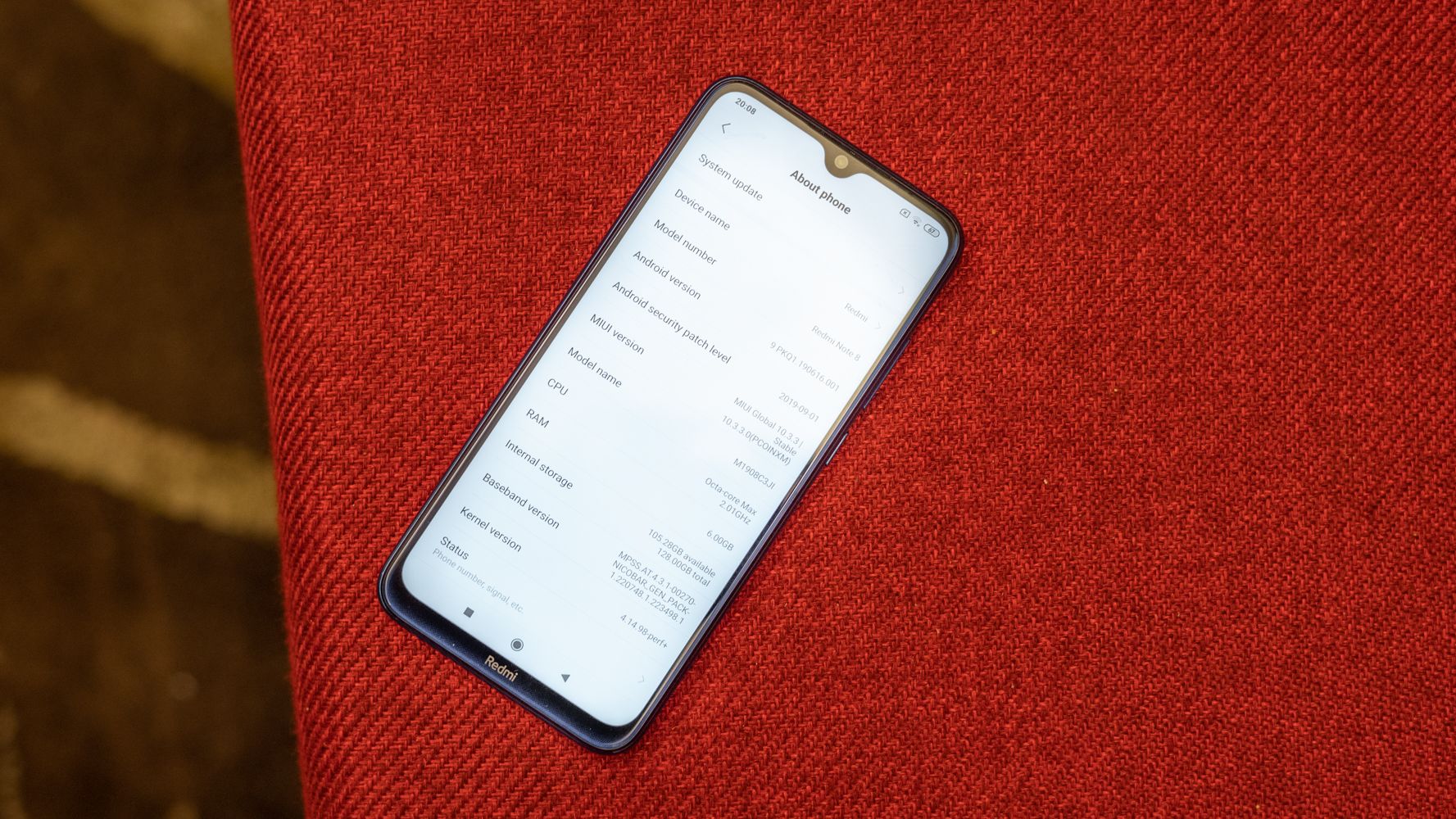 Redmi Note 8 lead image with about page