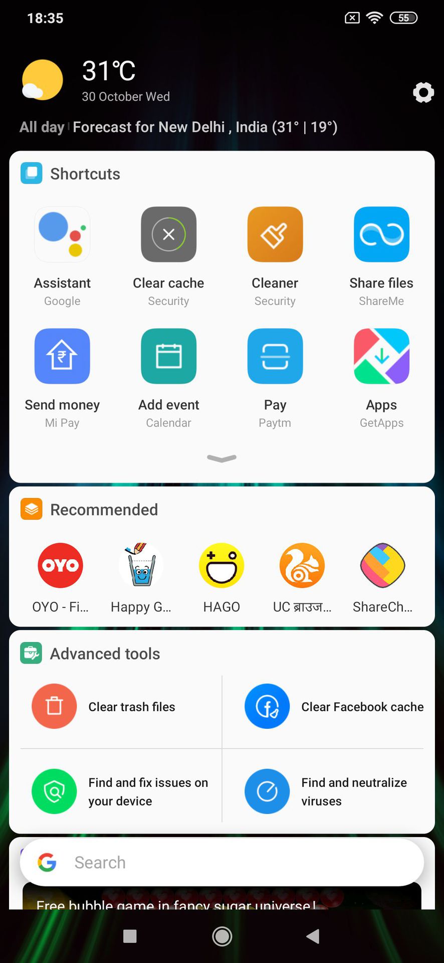 Redmi Note 8 shortcuts drawer 1