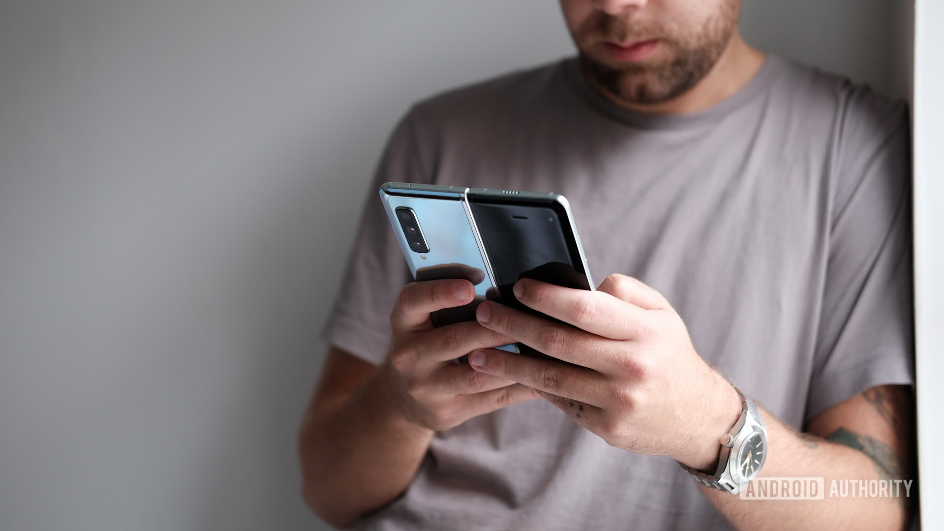 Samsung Galaxy Fold being used by Adam