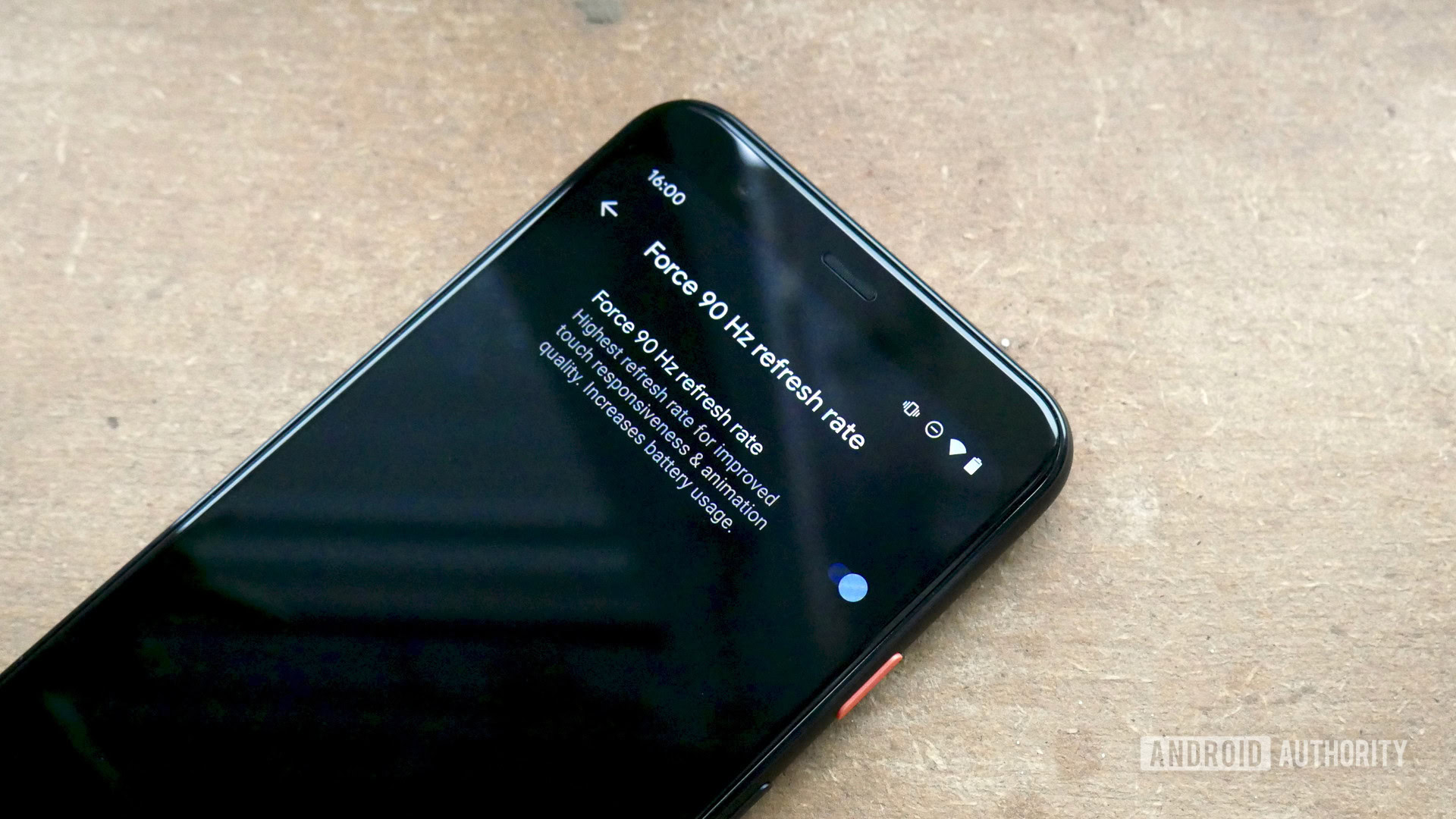 google pixel 4 force 90hz refresh rate display