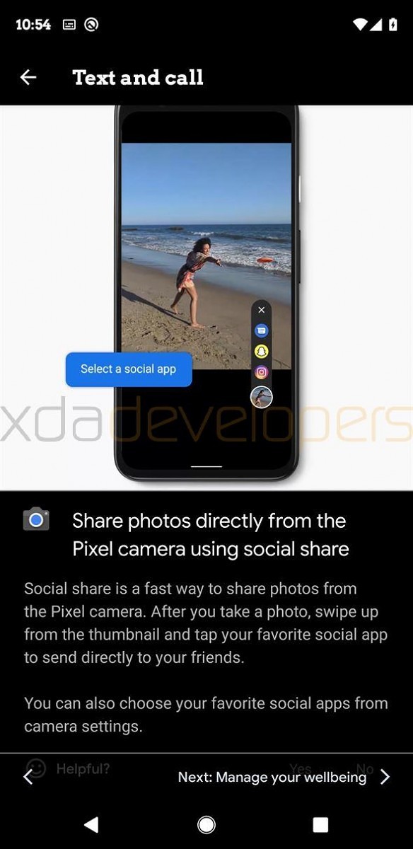 Google Pixel 4 social share functionality.