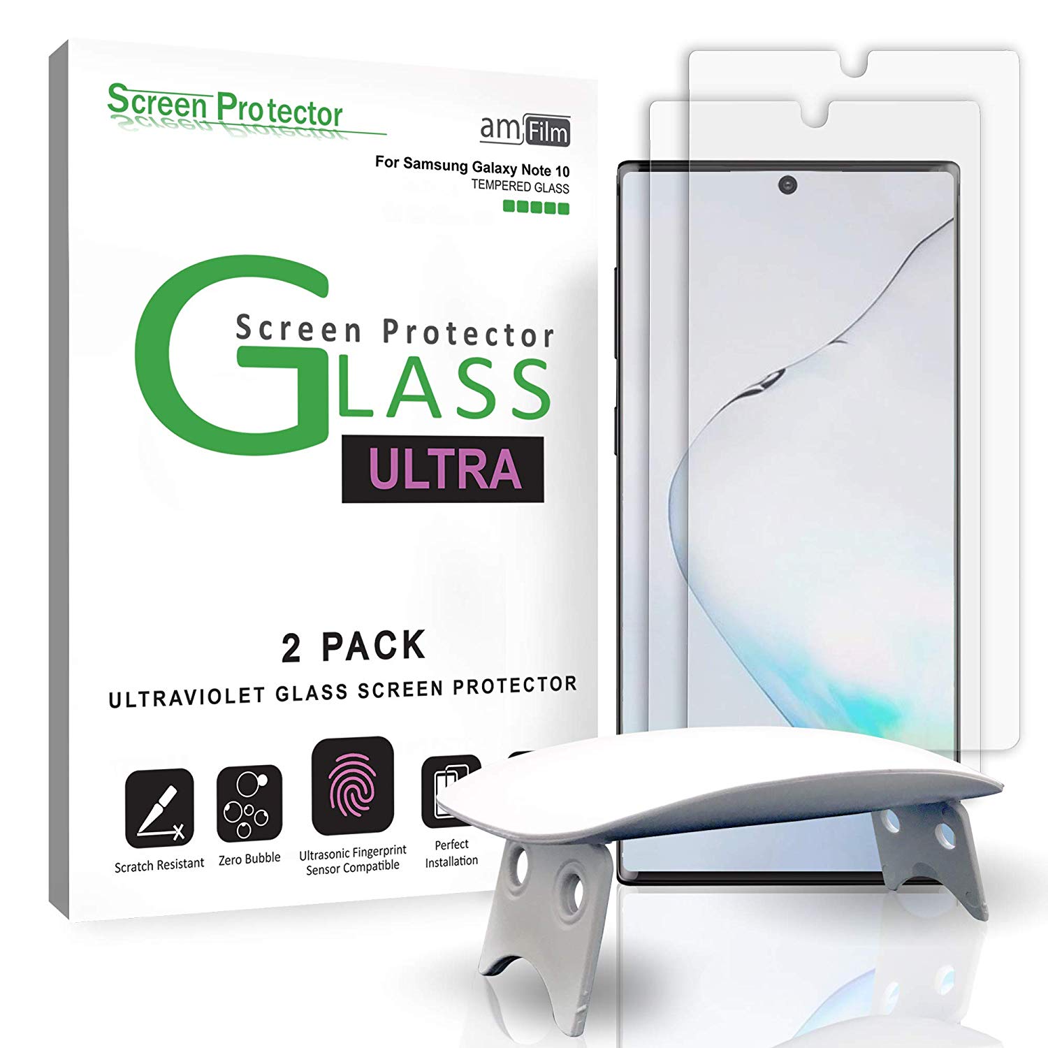 HD TransparentTempered Glass For Samsung Galaxy Note 10 6.3” Screen Protector 9H Hardness 2+2Pack Scratch Resistance Fingerprint Unlock Support Galaxy Note 10 Screen Protector 3D Curved Surface 