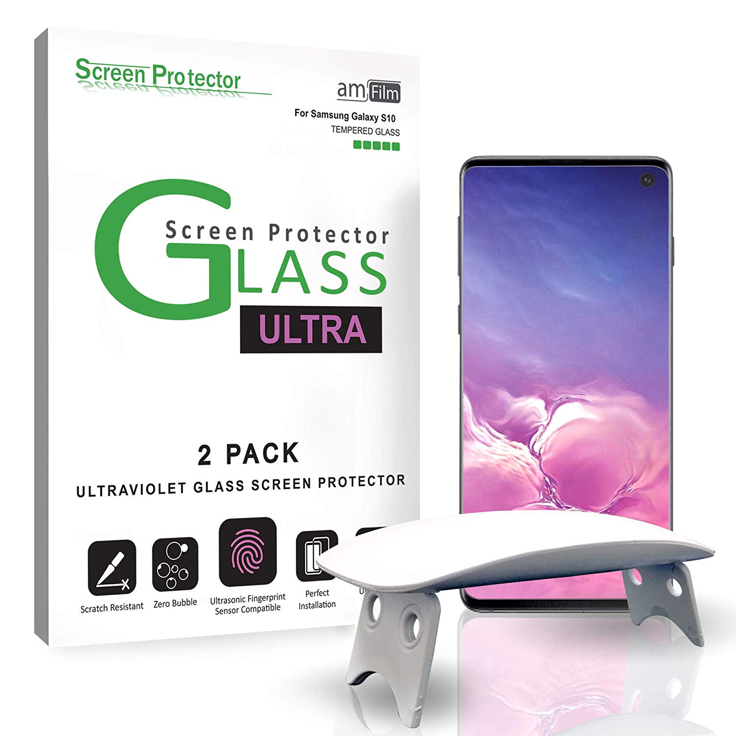 Screen Protector for Samsung Galaxy S10 2-Pack Case friendly Galaxy S10 Screen Protector, Camera Screen Protector Premium 3D Tempered Glass Fingerprint Screen Unlocking Ultra Clear