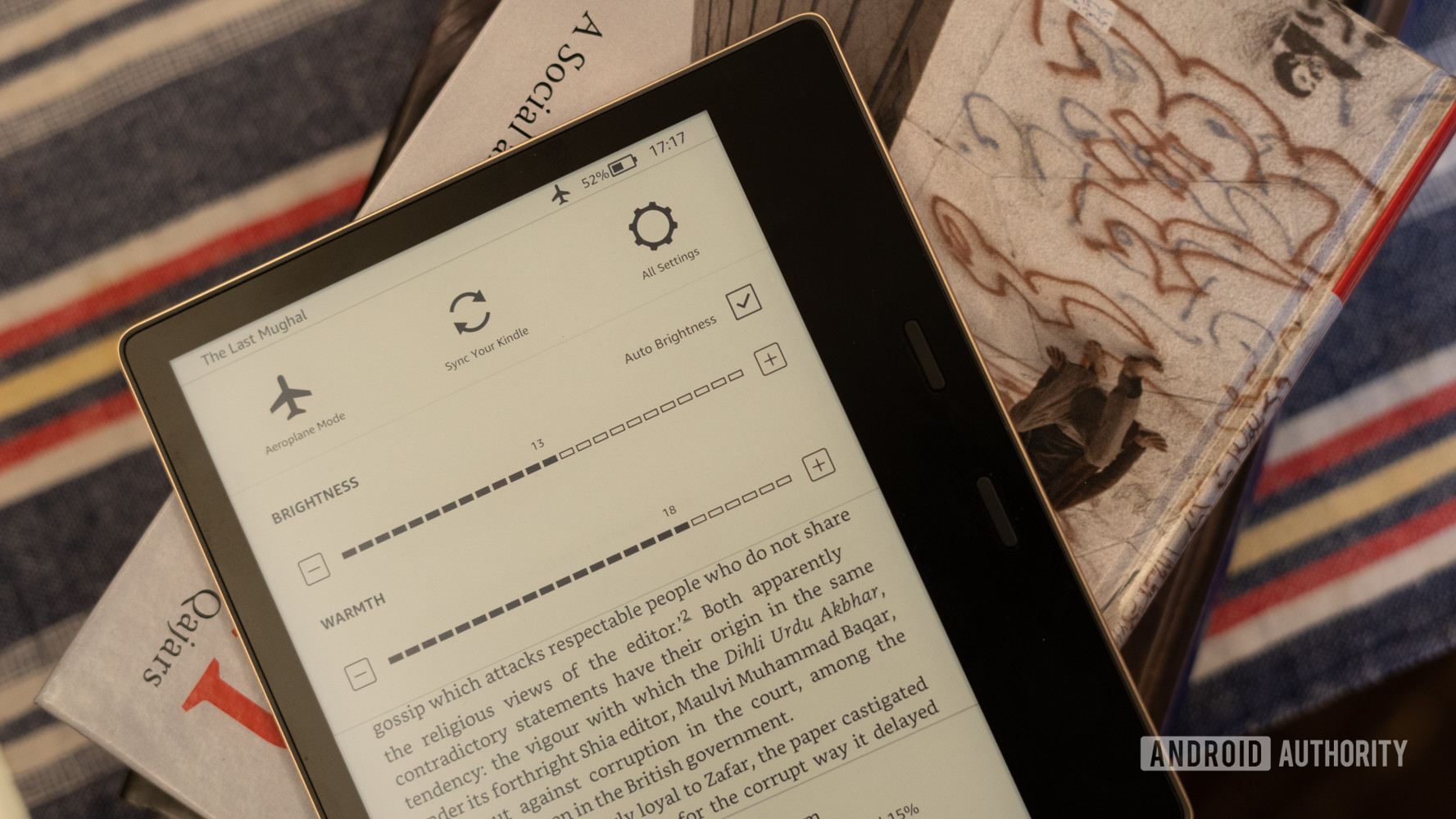 Amazon Kindle Oasis with warmth and brightness slider