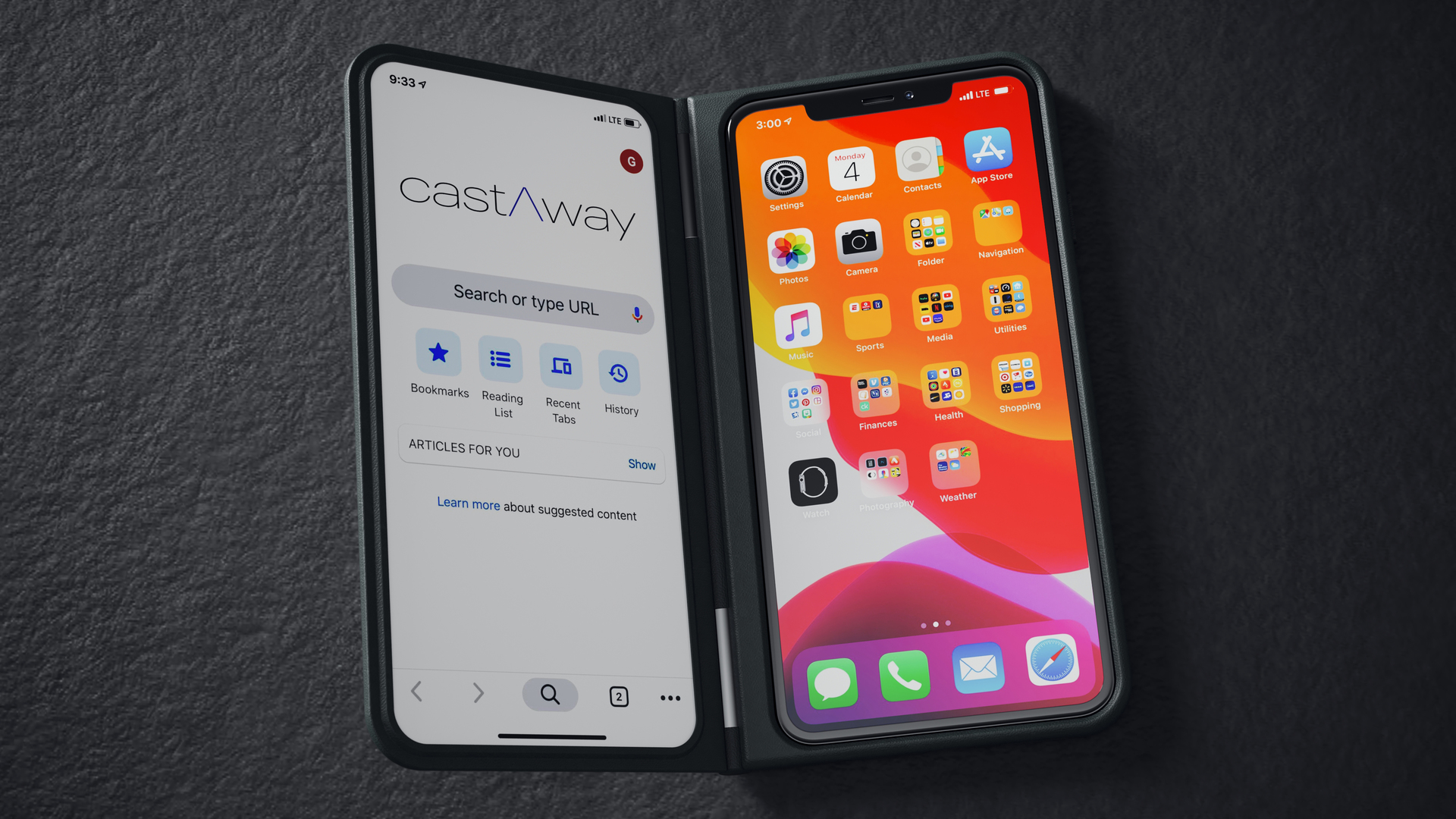 CastAway dual screen phone case top down