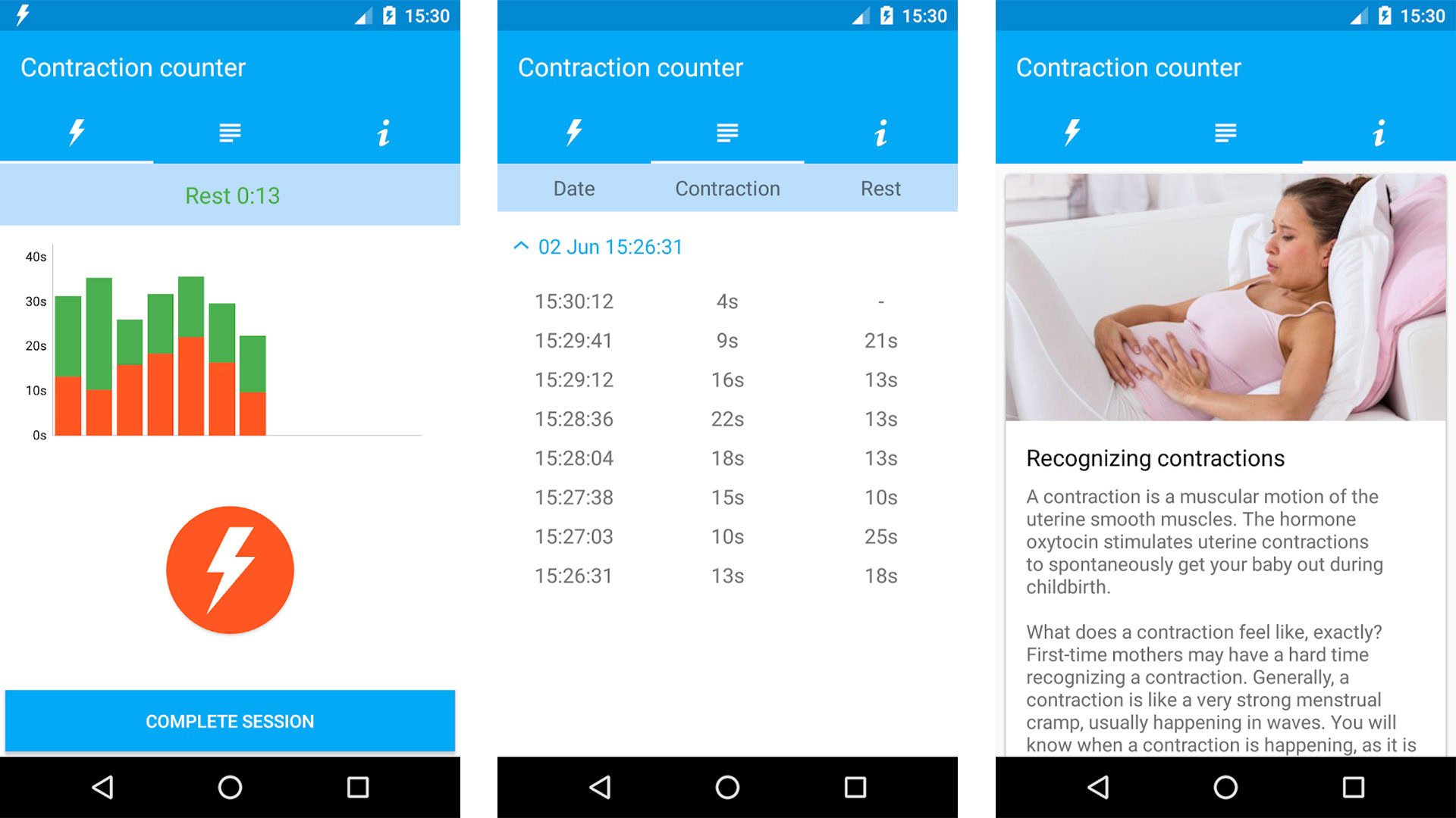 Contractions Counter screenshot is one of the best pregnancy apps for android