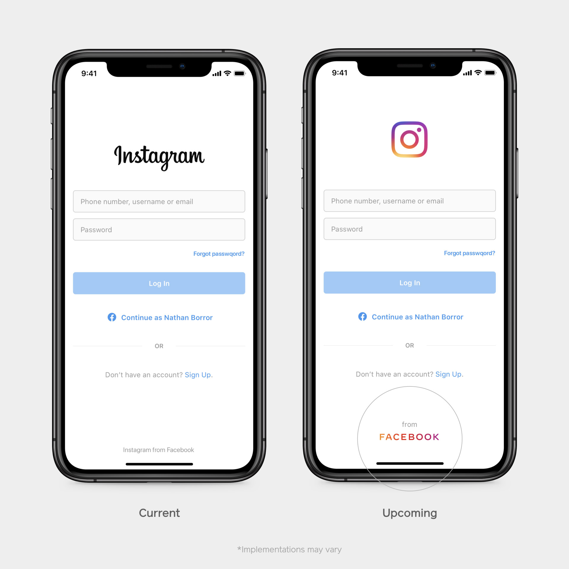 Instagram Sign In Page with New Facebook Logo