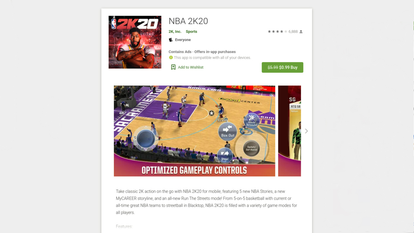 NBA 2K20 deal on the Google Play Store