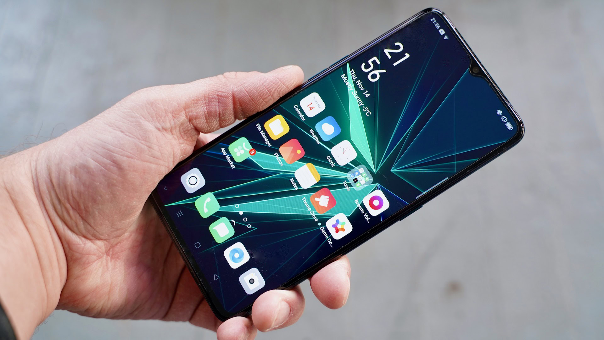 OPPO Reno Ace review in the hand angled view