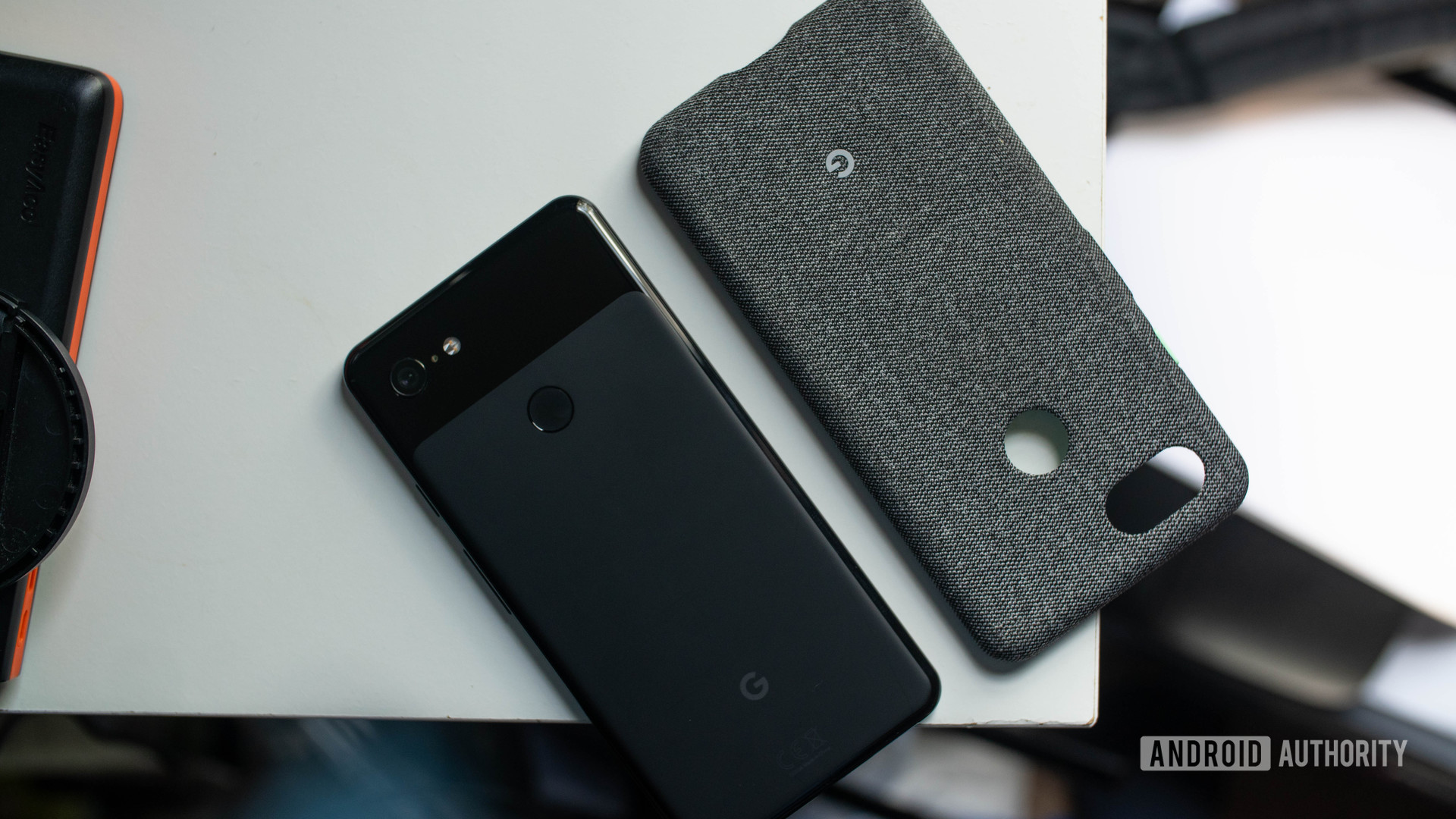 Pixel 3 XL product photo flat lay with case on angle