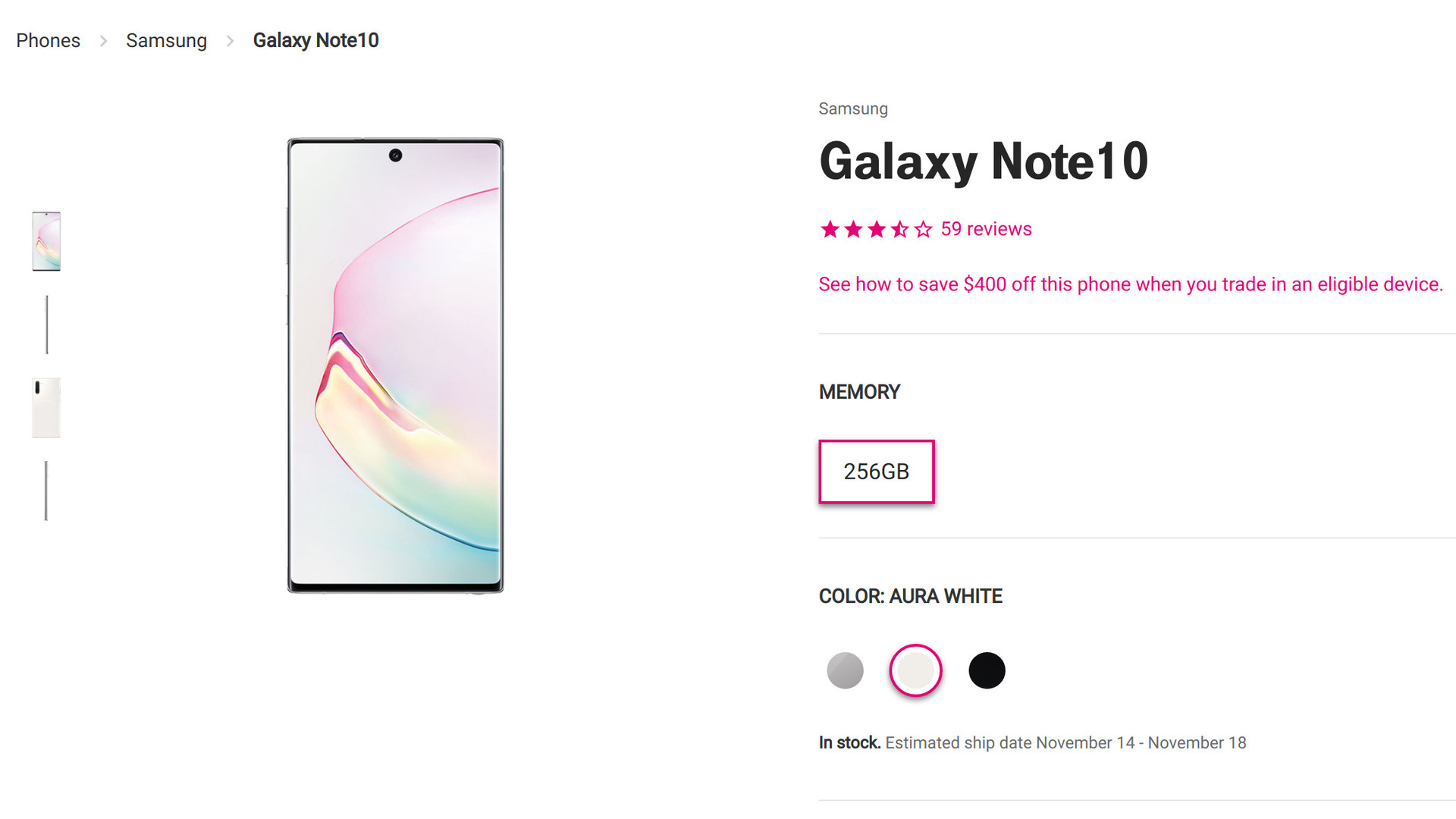 Samsung Galaxy Note 10 T Mobile holiday BOGO