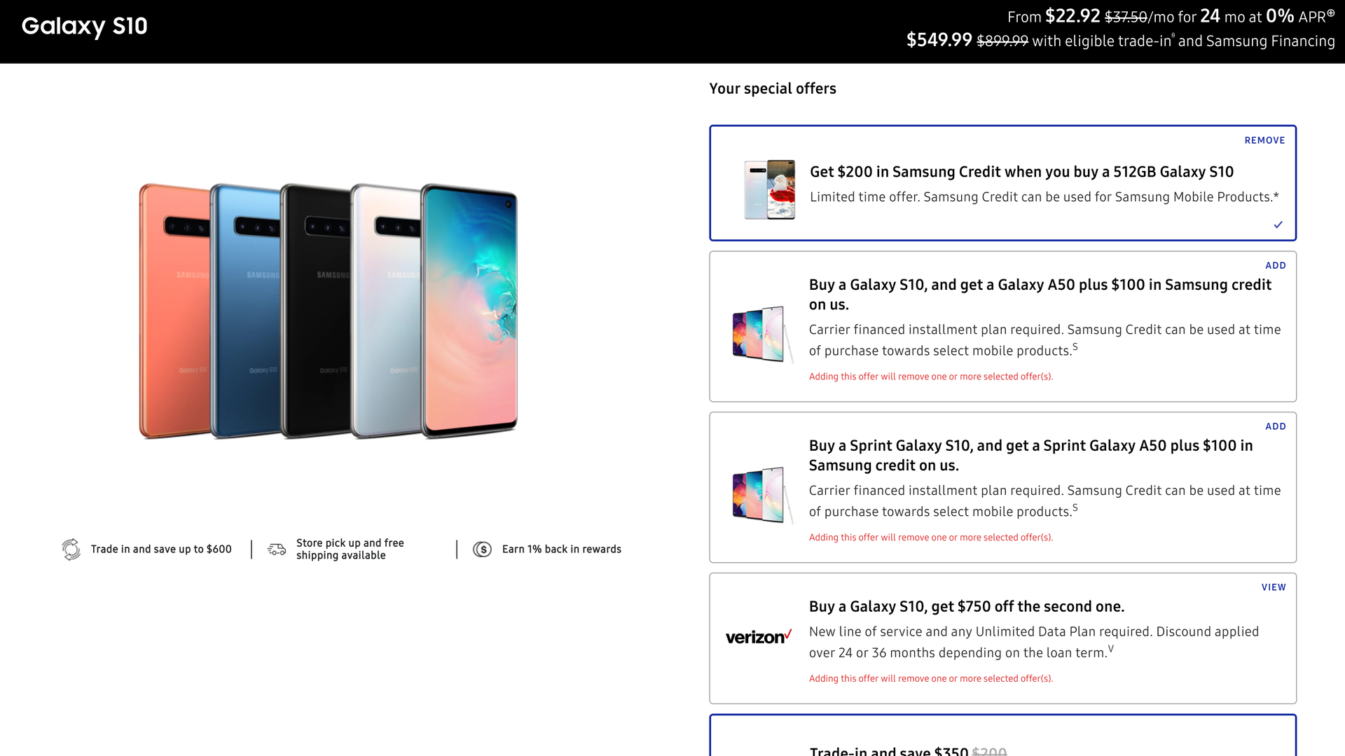 Samsung Galaxy S10 deal Samsung Store