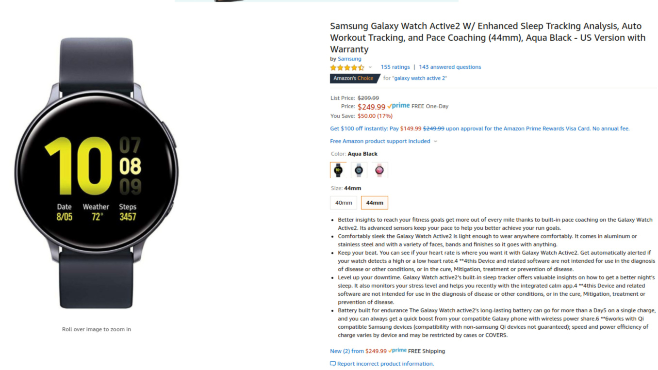 Samsung Galaxy Watch Active 2 deal on Amazon