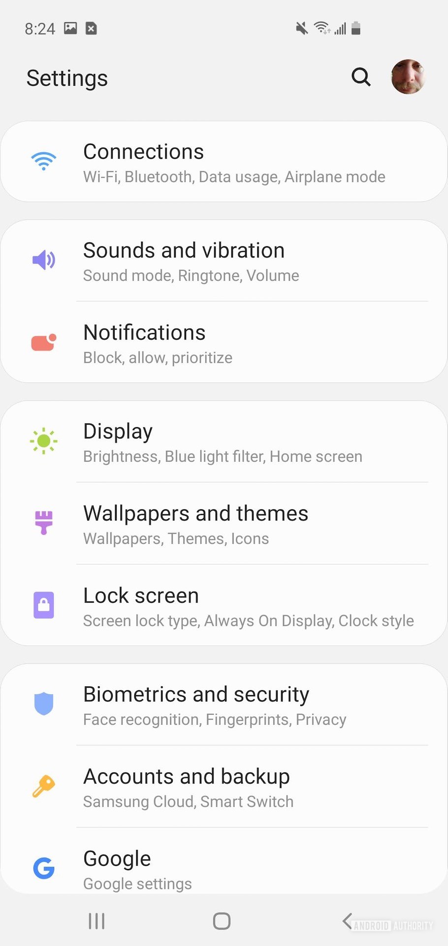 Samsung One UI 1 system settings