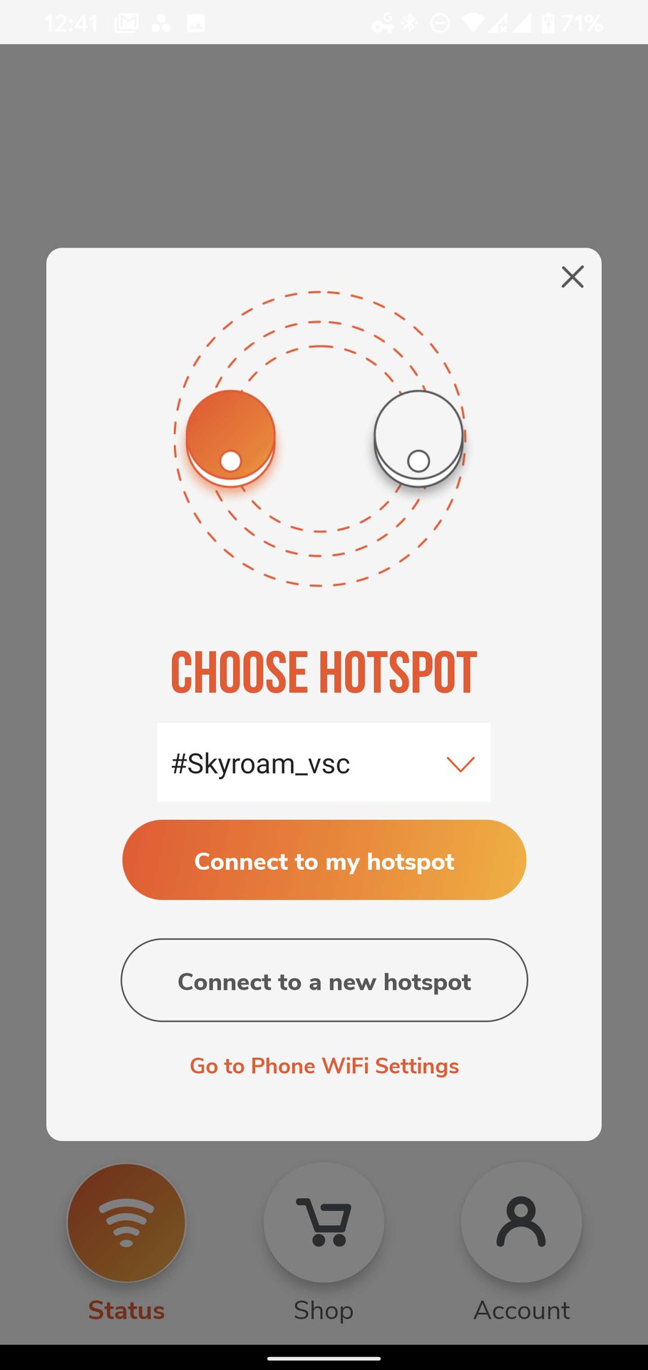 Skyroam Solis X app choose hotspot