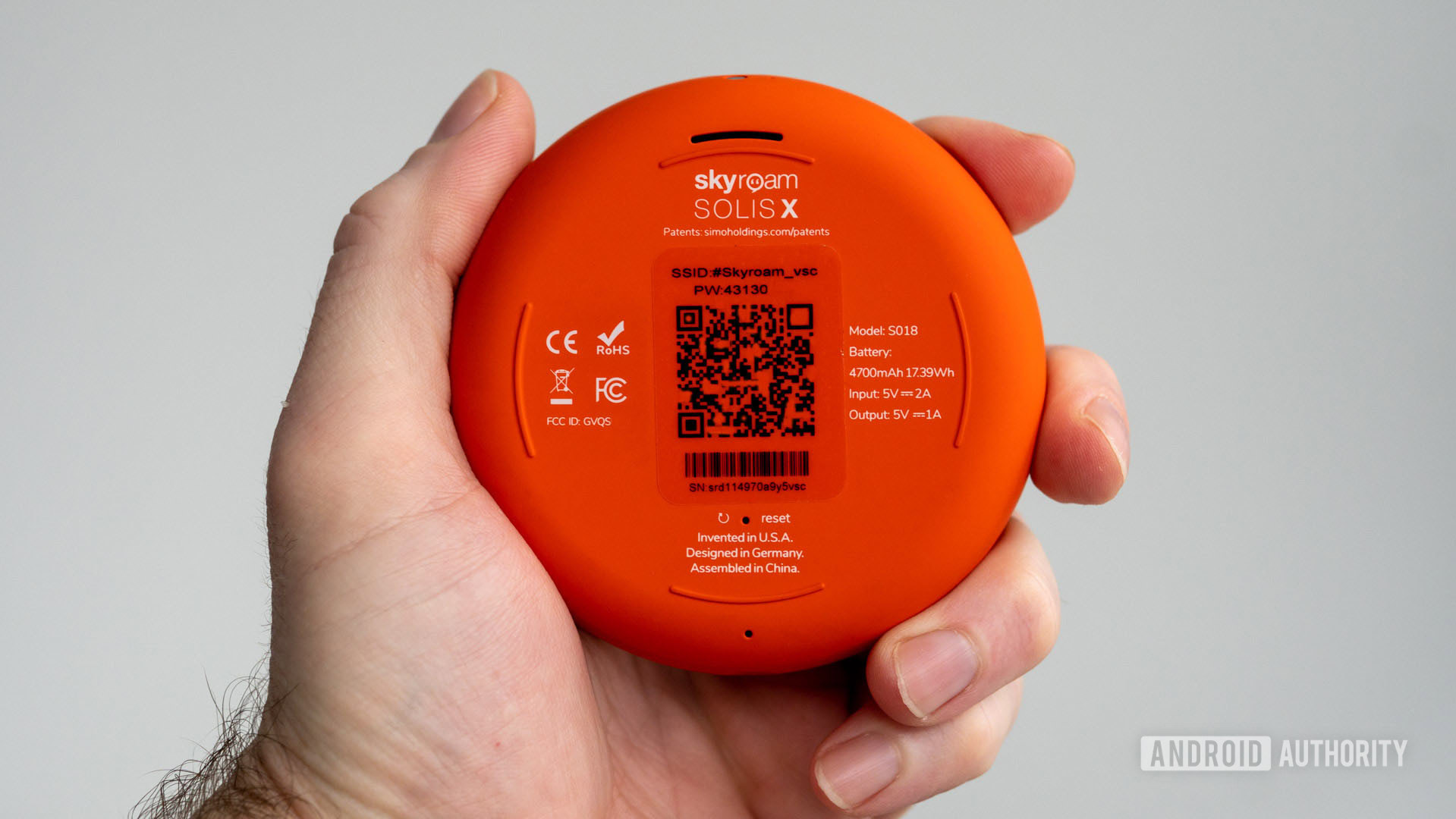 Skyroam Solis X bottom view in hand