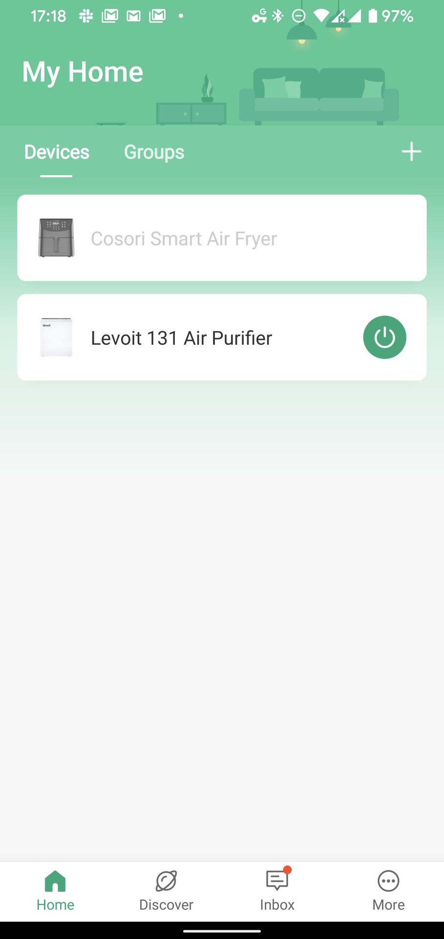 VeSync app Levoit air purifier and Cosori Air Fryer