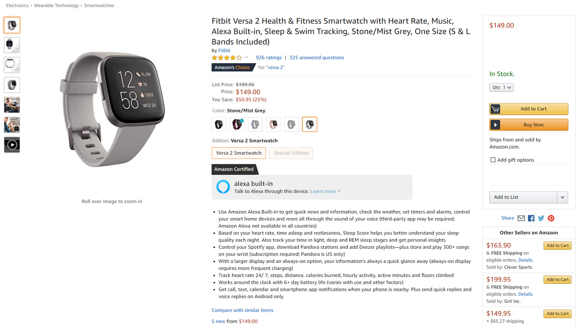 The Fitbit Versa 2 on Amazon.
