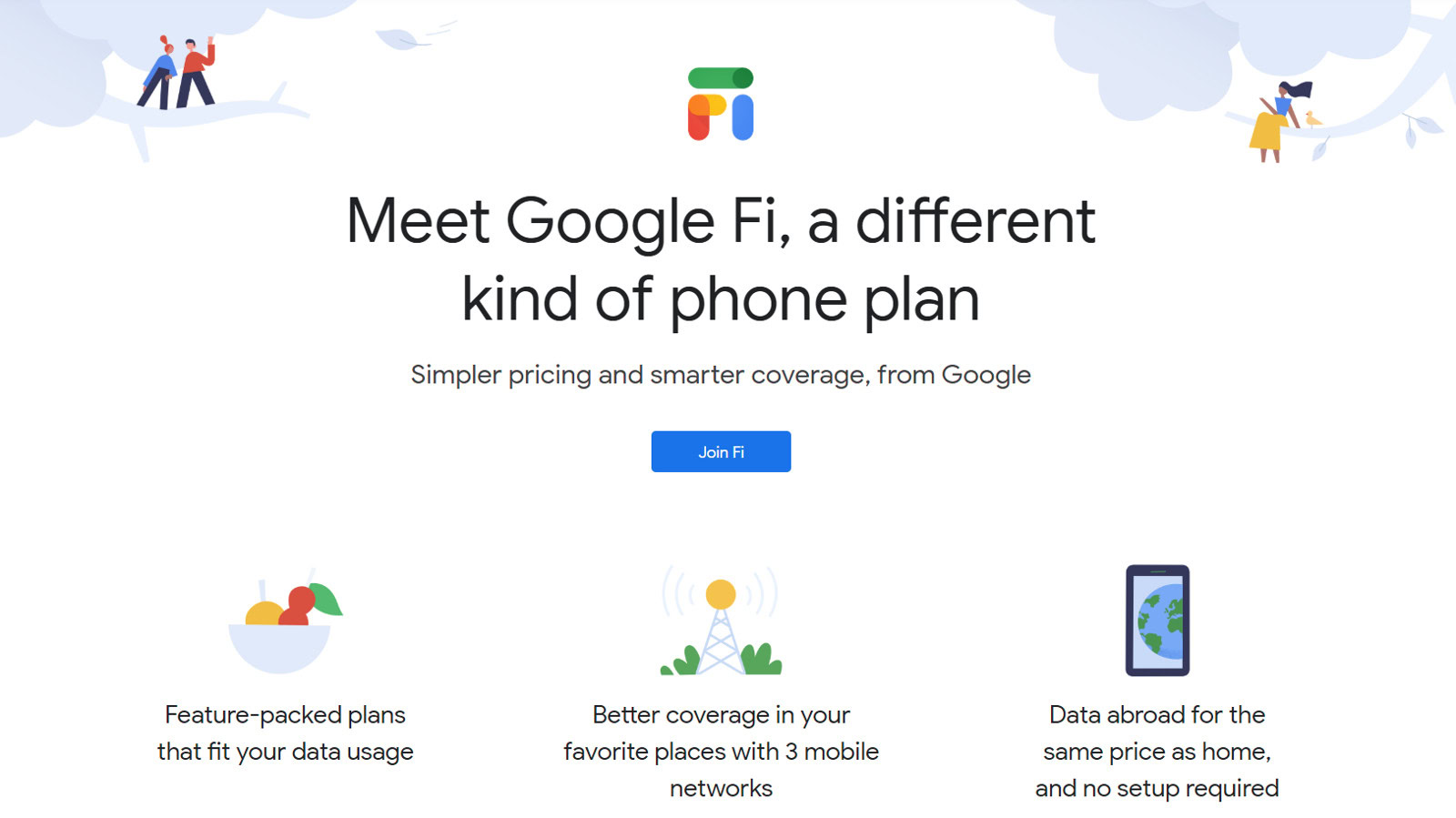 The Google Fi homepage.