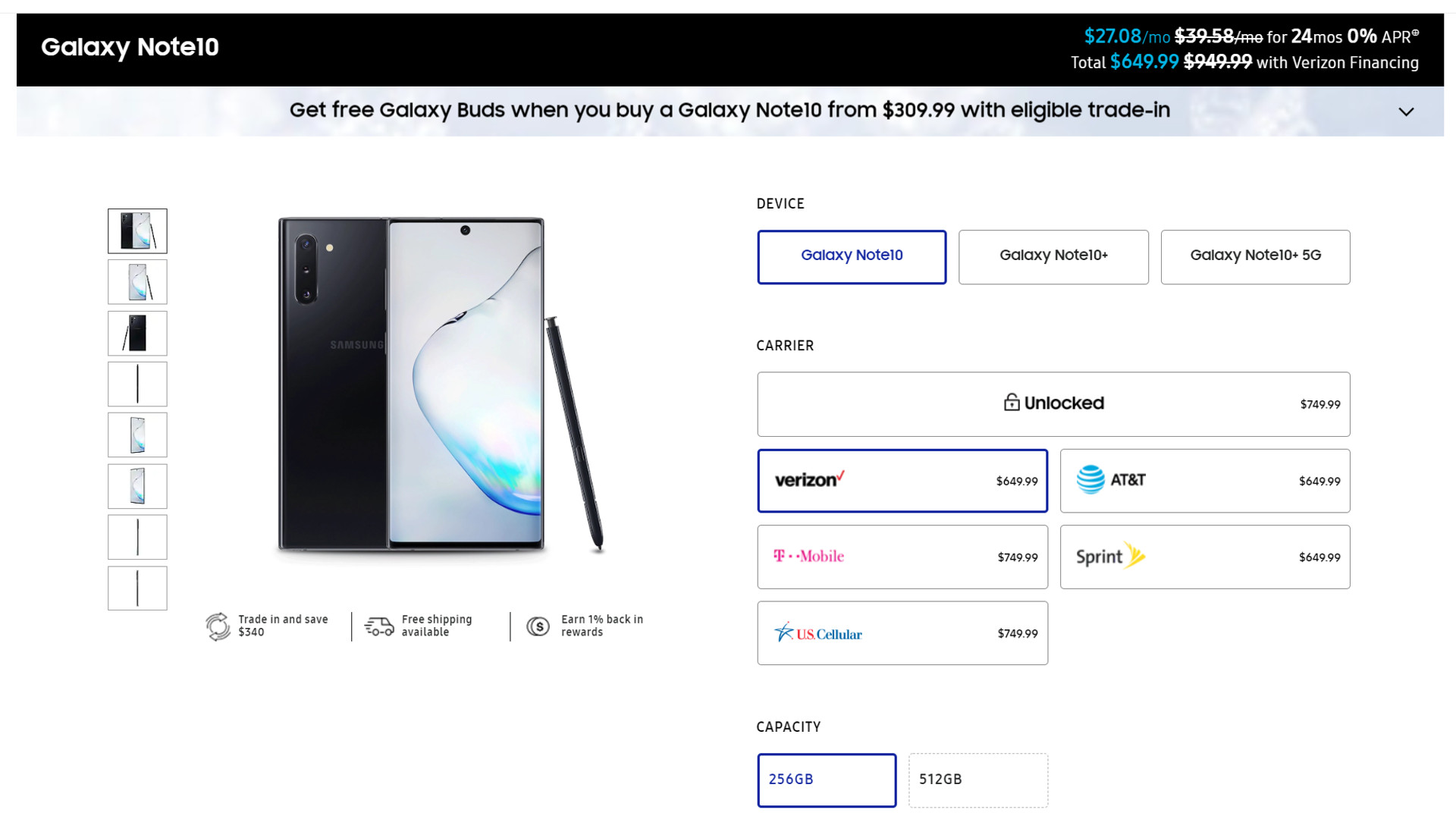 The Samsung Galaxy Note 10 deal on Samsung's website.