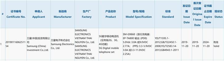The apparent Samsung Galaxy S11 5G listing.