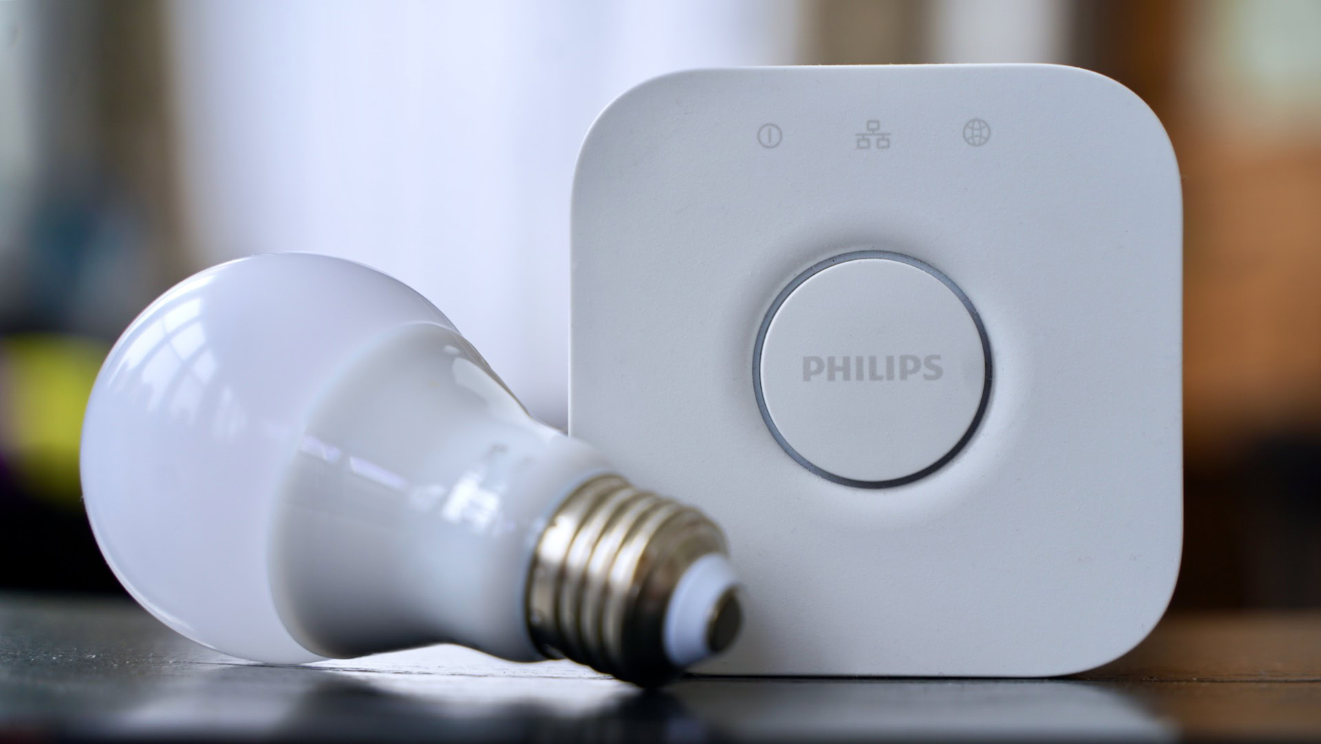 Philips's Hue Bridge and a bulb.