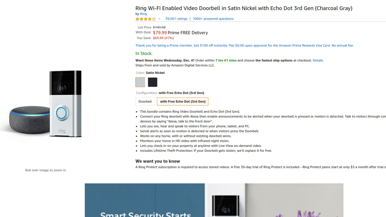 Ring Video Doorbell and Amazon Echo Dot bundle deal