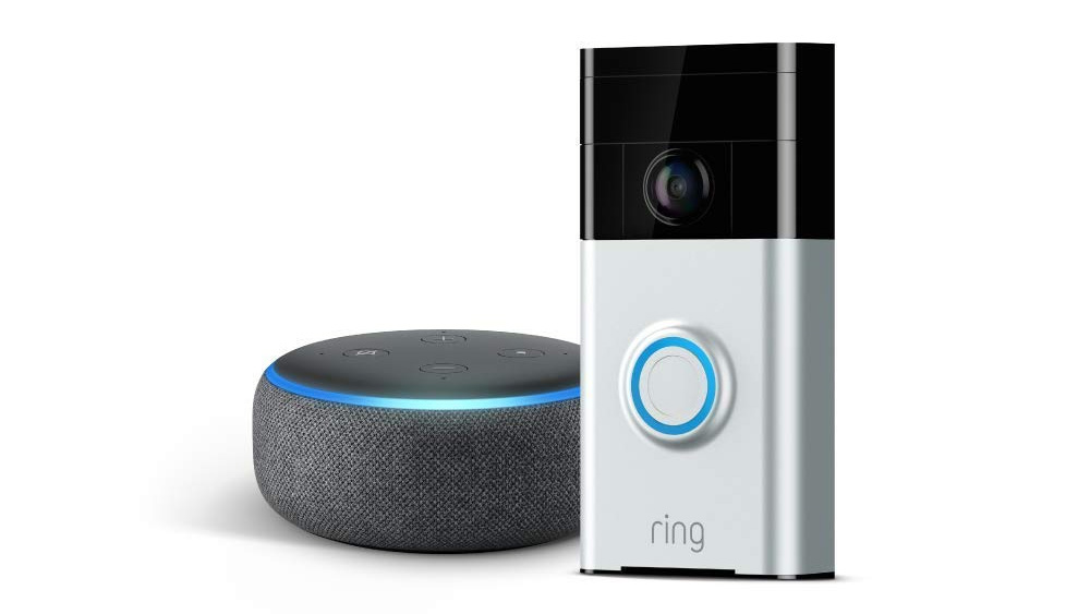 Ring Video Doorbell and Amazon Echo Dot press render