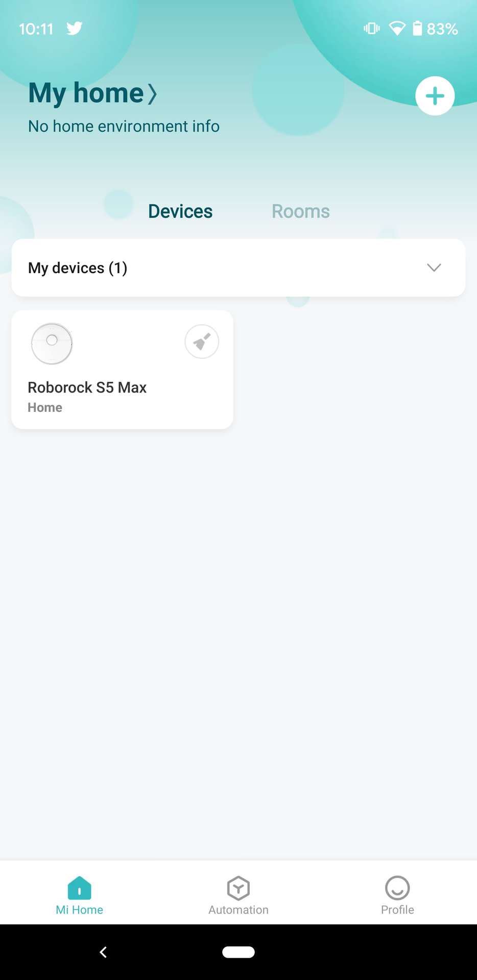 Roborock S5 Max Mi Home app main page