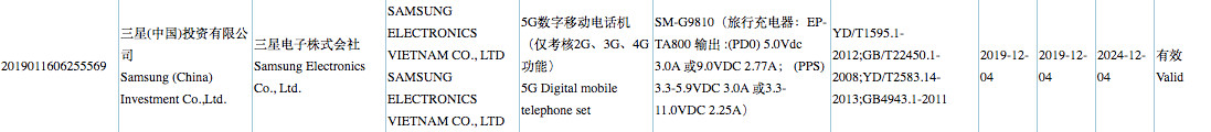 Samsung Galaxy S11e 5G rumored specs list