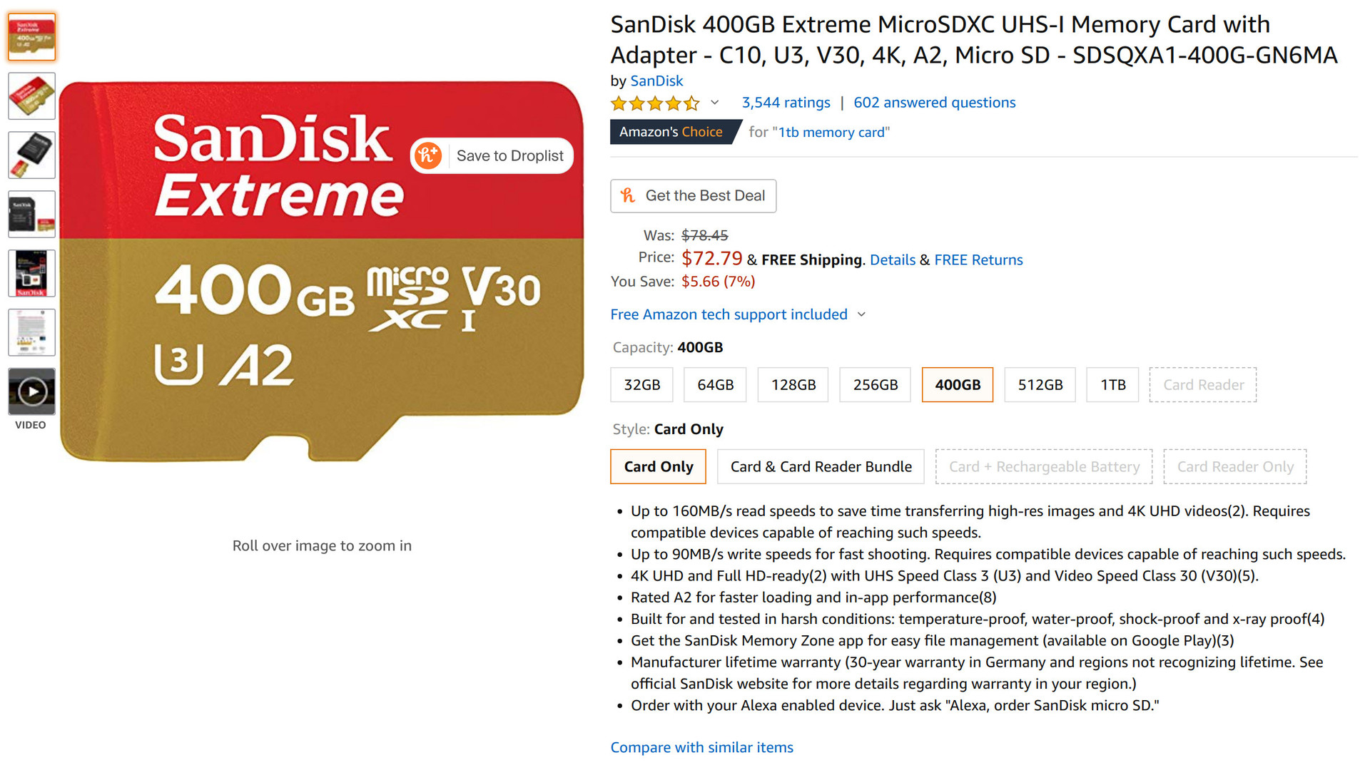 SanDisk 400GB Extreme MicroSD card Amazon