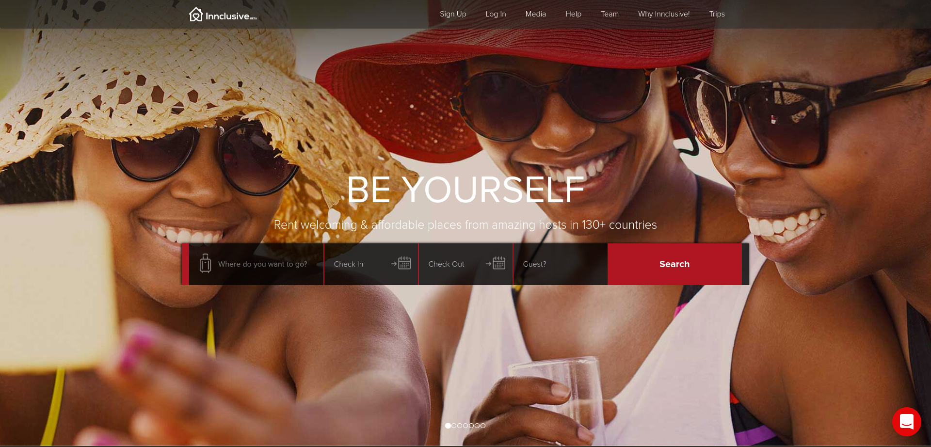 Screenshot of the Innclusive homepage - an airbnb competitor